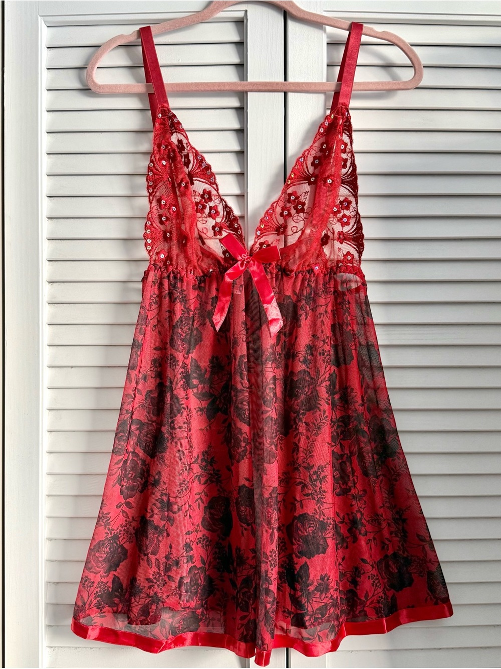 Red Floral Lace Babydoll Lingerie Dress